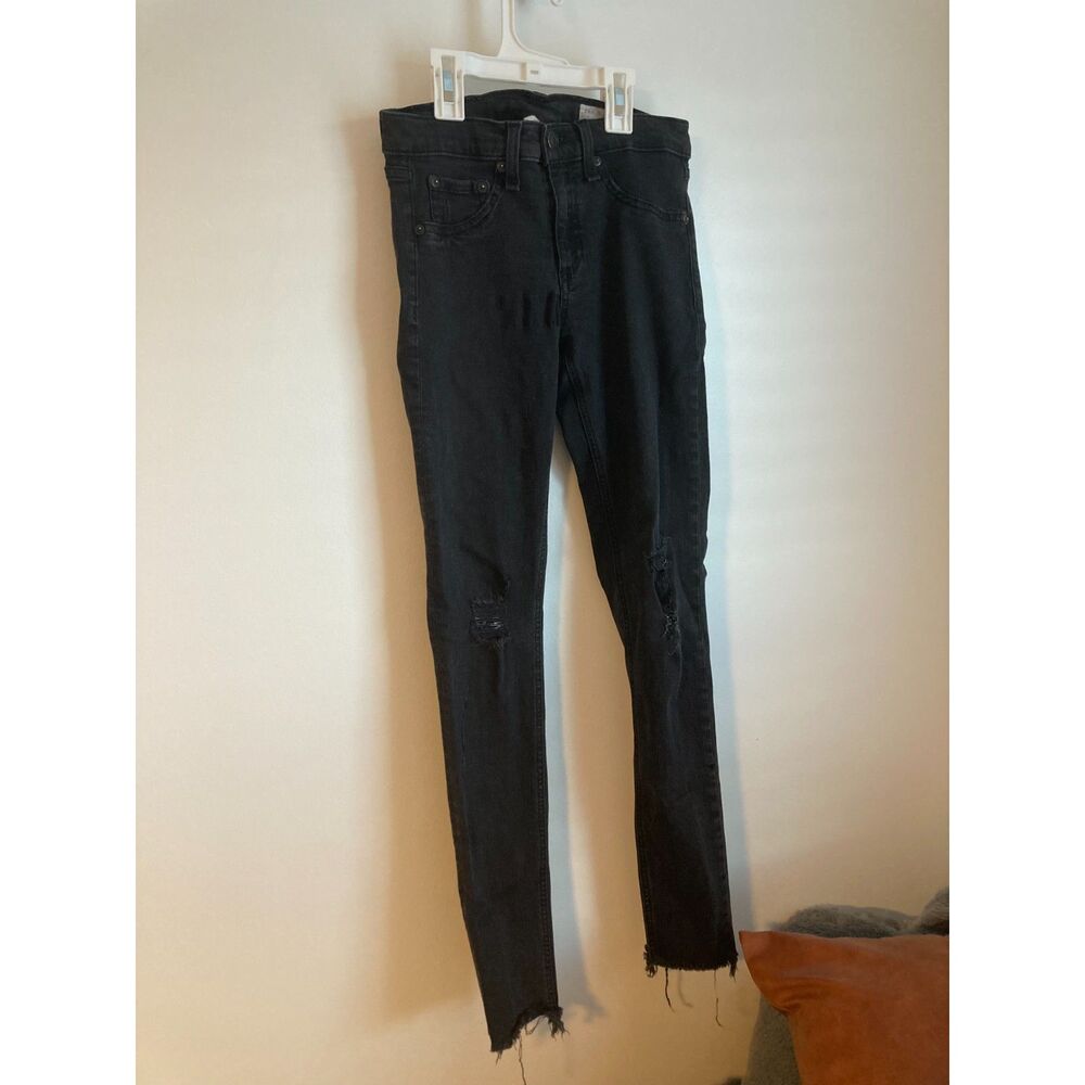 Rag and Bone High Rise Skinny Jegging Distressed Black Jean Ankle waist 27